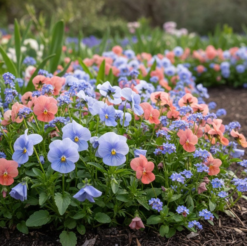 Spring flower border arrangement